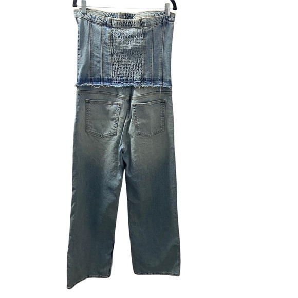 NEW ZARA STRAPLESS DENIM JUMPSUIT SIZE LARGE EDGY JEANS STREETWEAR ROMPER - Picture 5 of 7